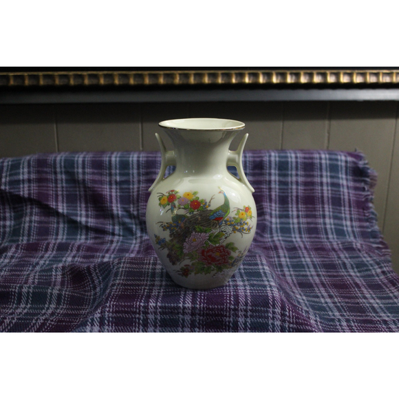 Japan Satsuma Peacock Handled Ceramic Vase - Picture 2 of 5